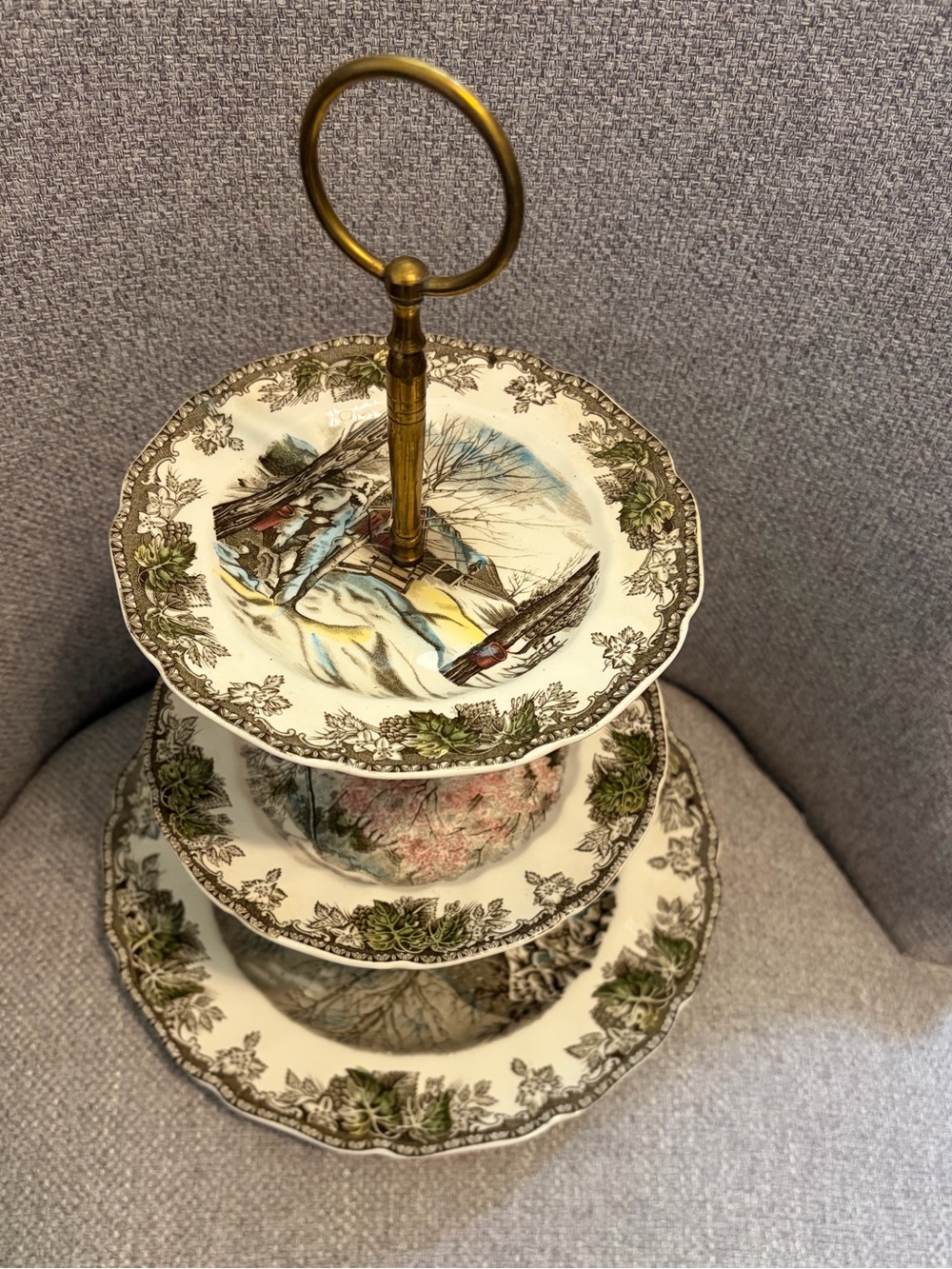 JOHNSON BROTHERS - vintage “The Friendly Village" 3-Tier Serving Stand.